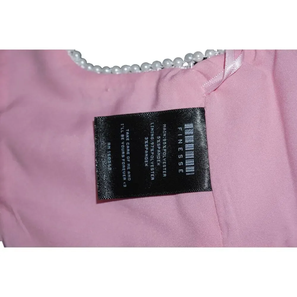 Finesse XS Pink Pearl Trim Crop Top – Bow Detail – Y2K Party Bralette - Picture 5 of 7